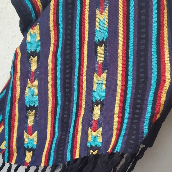 NWT Rock & Roll Cowgirl Colorful Striped Poncho with Fringe - Picture 5 of 7
